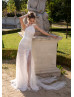 Halter Beaded Ivory Lace Tulle Slit Wedding Dress